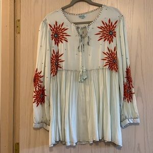 Bohemian Light Blue Long Sleeve Tunic